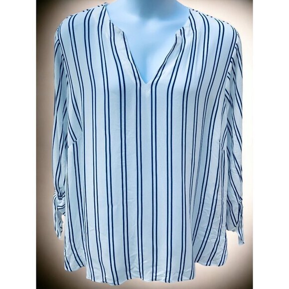 MICHAEL MICHAEL KORS BLUE WHITE STRIPED VNECK LIGHTWEIGHT NAUTICAL TUNIC TOP 2X - Picture 3 of 10